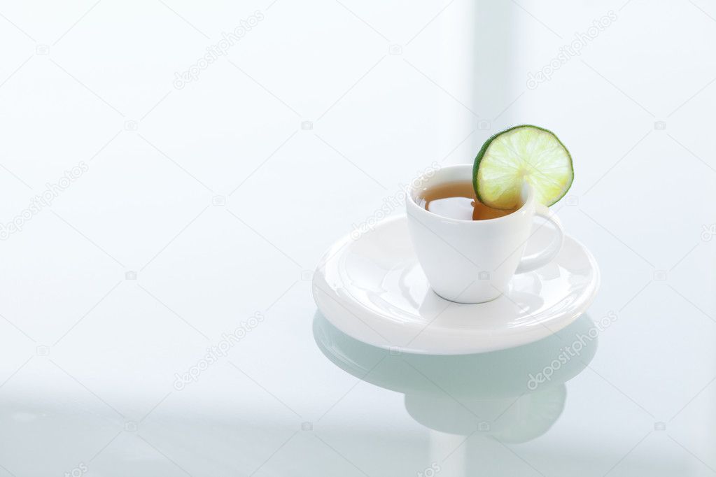 Cup of tea on a glass surface