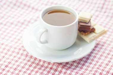 ekose kumaş üzerine çay ve çikolata bar