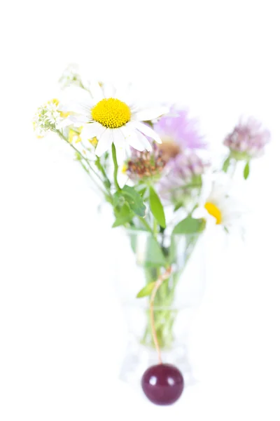 Букет з диких квітів і вишні з зеленим листям — стокове фото