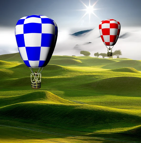 Здание в стиле Греции с красочными воздушными шарами — стоковое фото