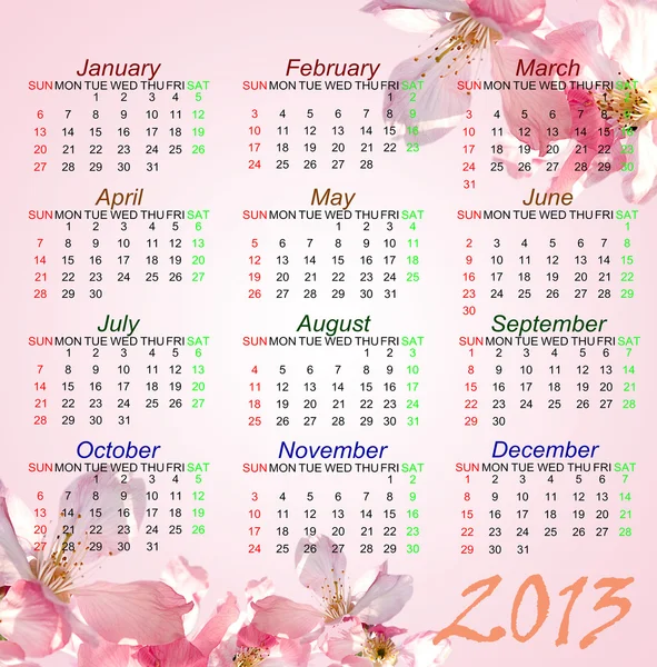 2013 年的粉红色的风格日历 — 图库照片