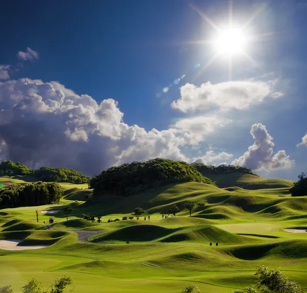 Место для гольфа с прекрасной зеленью — стоковое фото