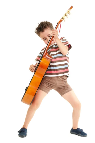 Little boy plays guitar expression — Stock Photo, Image