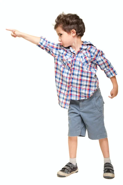 Mały chłopiec, wskazując od — Zdjęcie stockowe