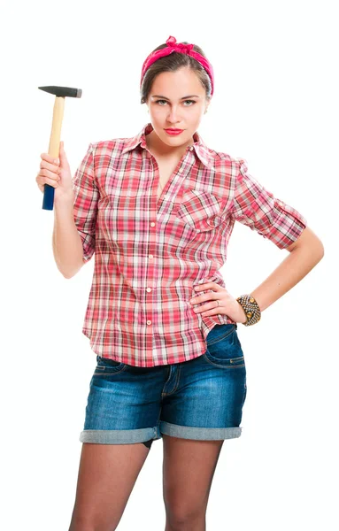 stock image Worker young woman with hammer