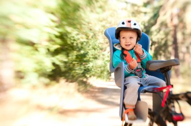 Little boy in bike child seat clipart