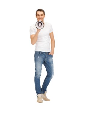 Handsome man with megaphone clipart