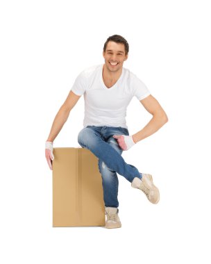 Handsome man with big box clipart