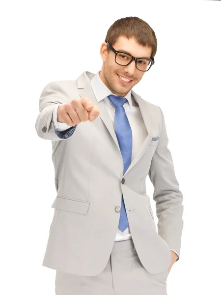 Biznesmen wskazujący palcem — Zdjęcie stockowe