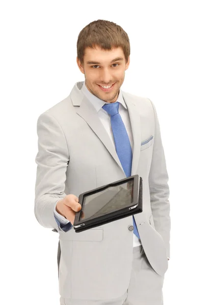 Homem feliz com computador tablet pc Fotografias De Stock Royalty-Free