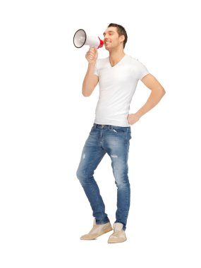 Handsome man with megaphone clipart