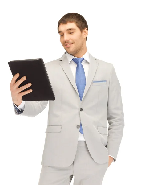 Uomo felice con computer tablet pc — Foto Stock