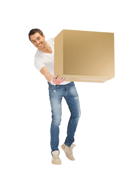 Handsome man with big box — Stock Photo, Image