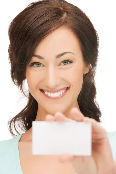 Attractive businesswoman with business card Royalty Free Stock Photos