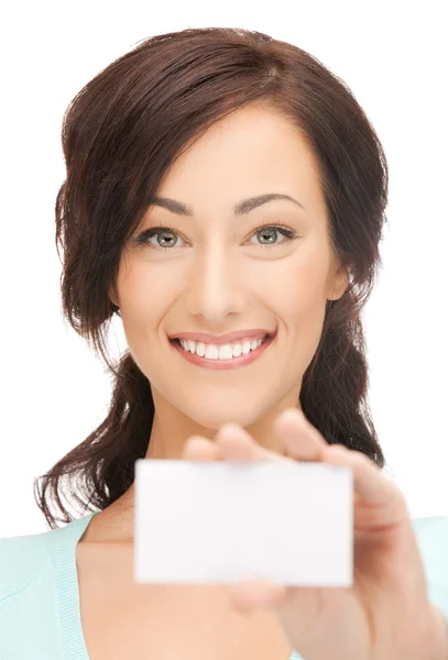 Attractive businesswoman with business card Stock Photo