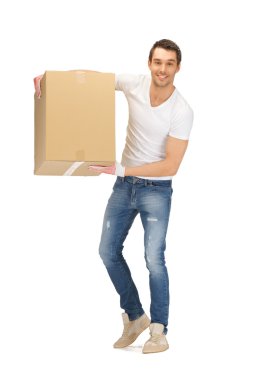 Handsome man with big box clipart