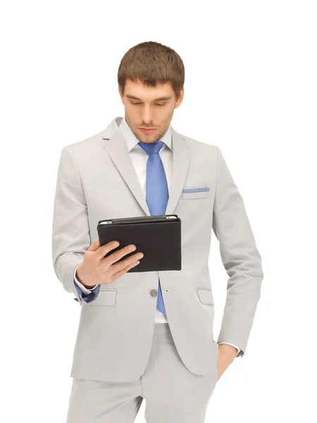 Homem calmo com computador tablet pc — Fotografia de Stock