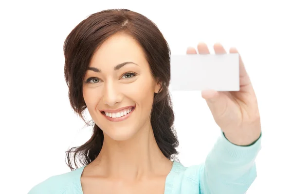 Attractive businesswoman with business card — Stock Photo, Image
