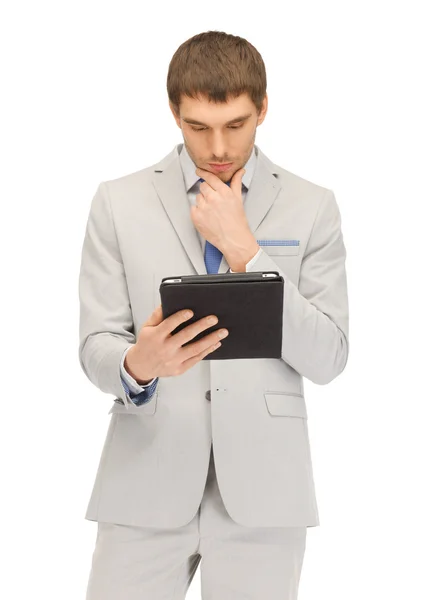 Uomo calmo con computer tablet pc — Foto Stock