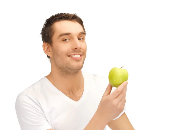 Pria dalam kemeja putih dengan apel hijau — Stok Foto