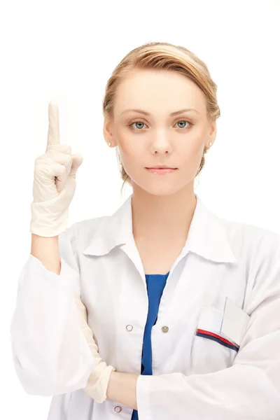 Γυναίκα γιατρό με το δάχτυλό του επάνω — Φωτογραφία Αρχείου