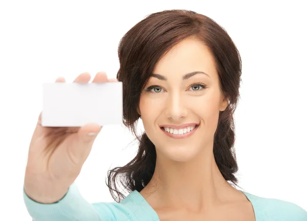 Привлекательная деловая женщина с визиткой — стоковое фото