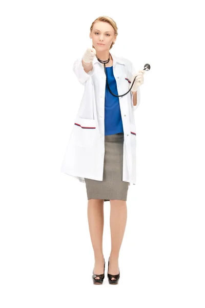 Attrayant médecin féminin pointant son doigt Images De Stock Libres De Droits