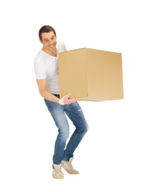 Handsome man with big box clipart