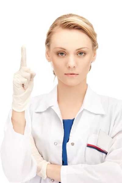 Γυναίκα γιατρό με το δάχτυλό του επάνω — Φωτογραφία Αρχείου