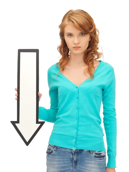 Teenage girl with direction arrow sign — Stock Photo, Image