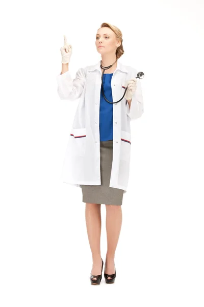Kvinnliga läkare med fingret upp Stockbild