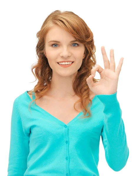 Adolescente chica mostrando ok signo —  Fotos de Stock