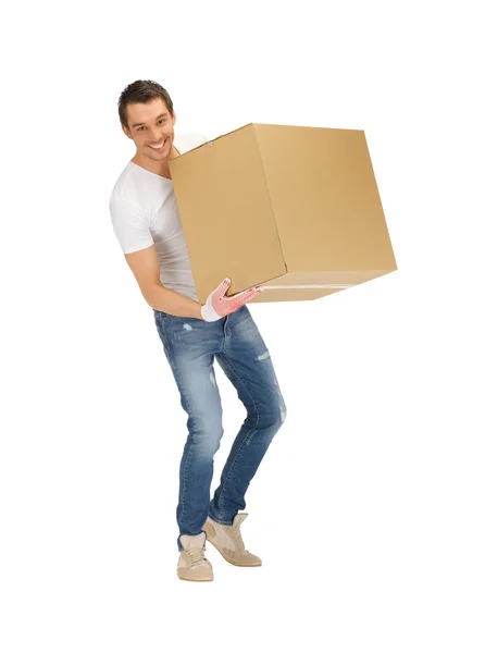 Homem bonito com caixa grande — Fotografia de Stock