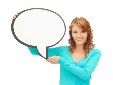 Teenage girl with blank text bubble clipart