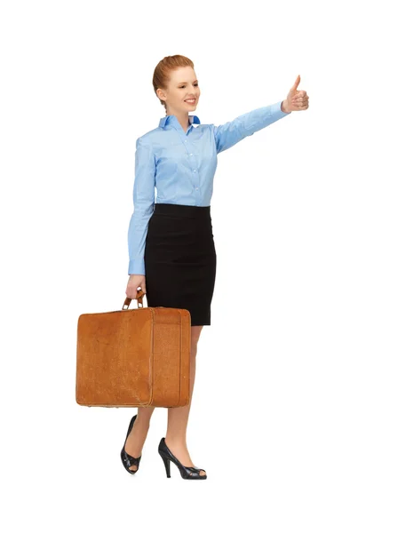 Hitch-senderismo mujer con maleta — Foto de Stock