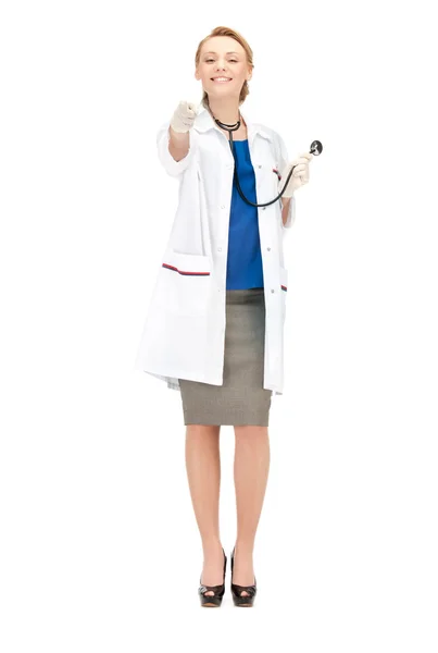 Atractiva doctora señalando su dedo —  Fotos de Stock