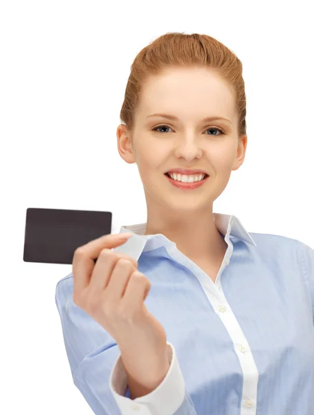 Mulher feliz com cartão de crédito — Fotografia de Stock