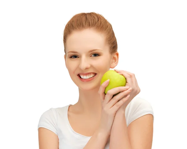 Tonårsflicka med grönt äpple — Stockfoto