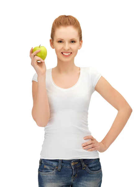 Tonårsflicka med grönt äpple — Stockfoto