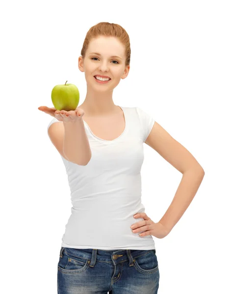 Εφηβικό κορίτσι με πράσινο μήλο — Φωτογραφία Αρχείου