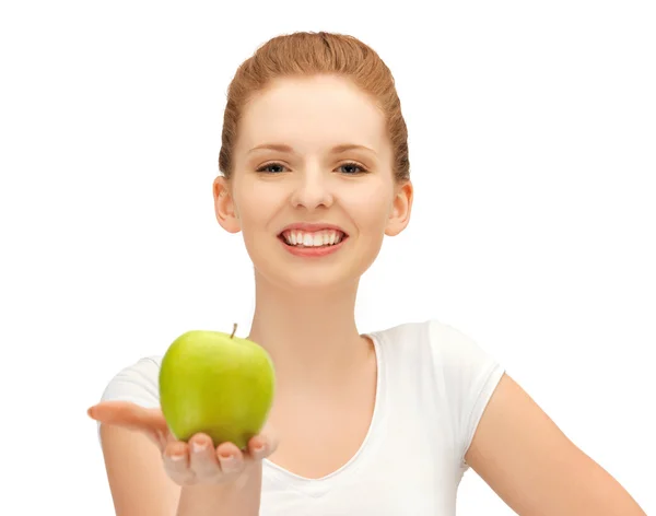 Dospívající dívka s zelené jablko — Stock fotografie