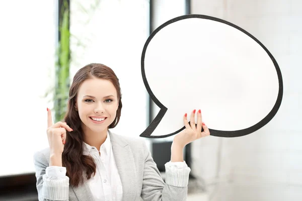 stock image Smiling businesswoman with blank text bubble