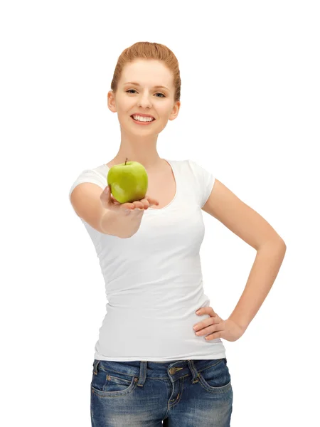 Dospívající dívka s zelené jablko — Stock fotografie