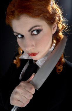 Crazy schoolgirl with knife clipart
