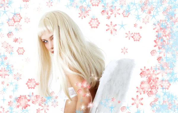 Зимний ангел со снежинками — стоковое фото