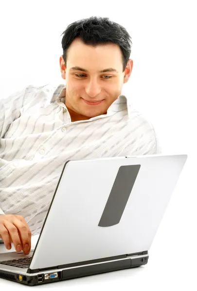 Retrato de homem relaxado com laptop — Fotografia de Stock