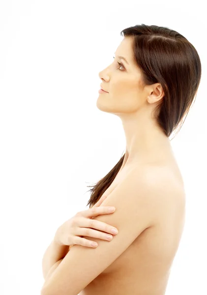 Topless brunette looking up — Stock Photo, Image