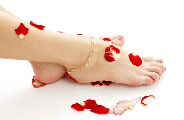 Feet with petals in spa — Stock Photo, Image