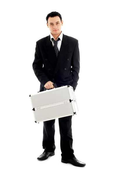 Uomo d'affari con contenitore in metallo — Foto Stock