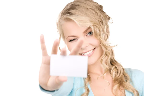 Menina feliz com cartão de visita — Fotografia de Stock